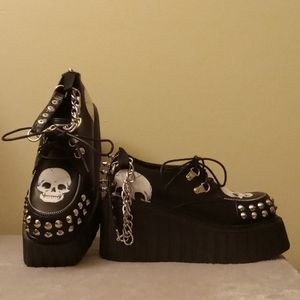 SOLD LAMODA Screamer Platform Creepers Shoes ankle 🔗 Chain Color:💀/Black/White
